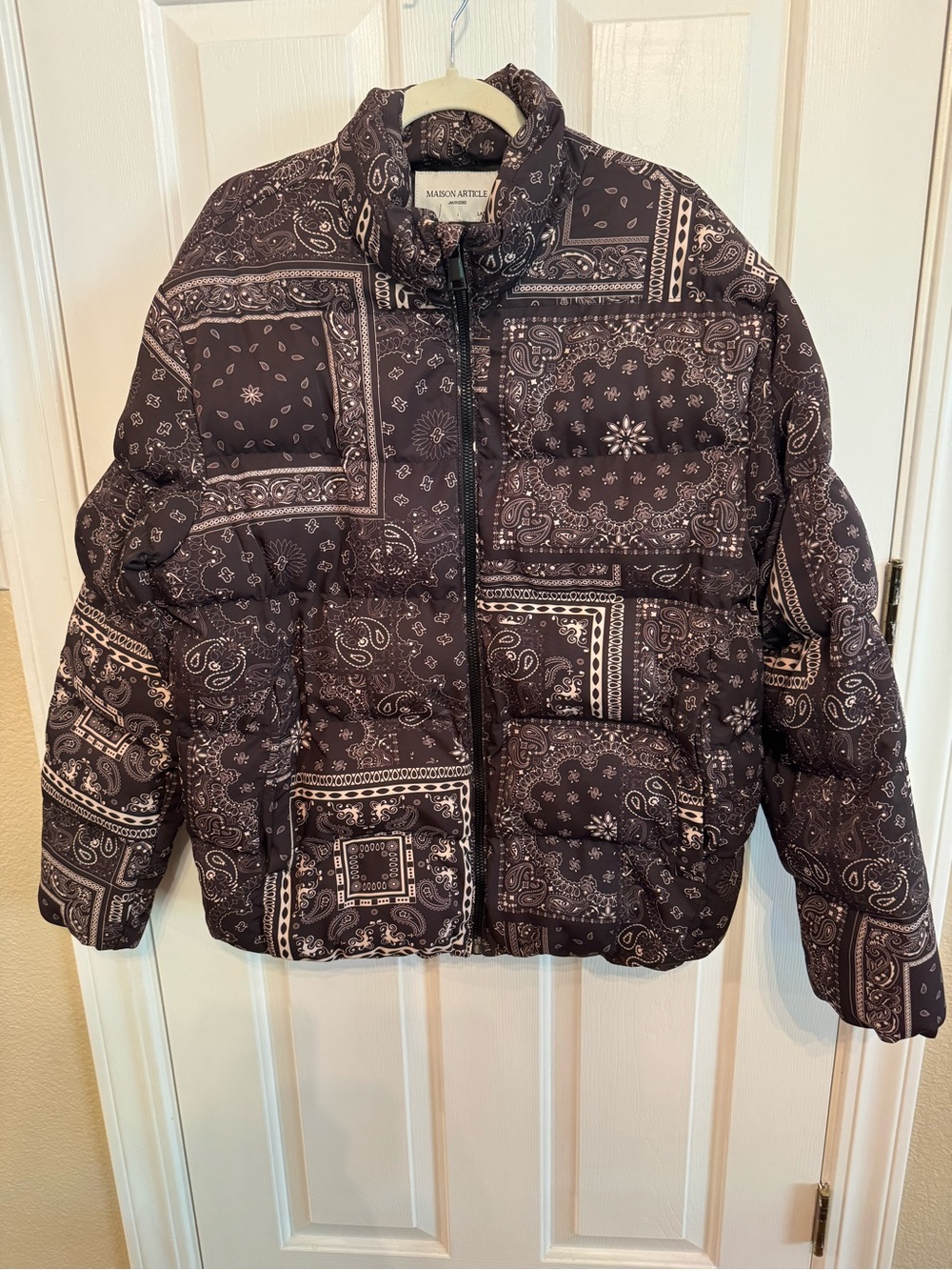 Maison Article Brown Paisley Bandana Patchwork Puffer Jacket Size L Unisex